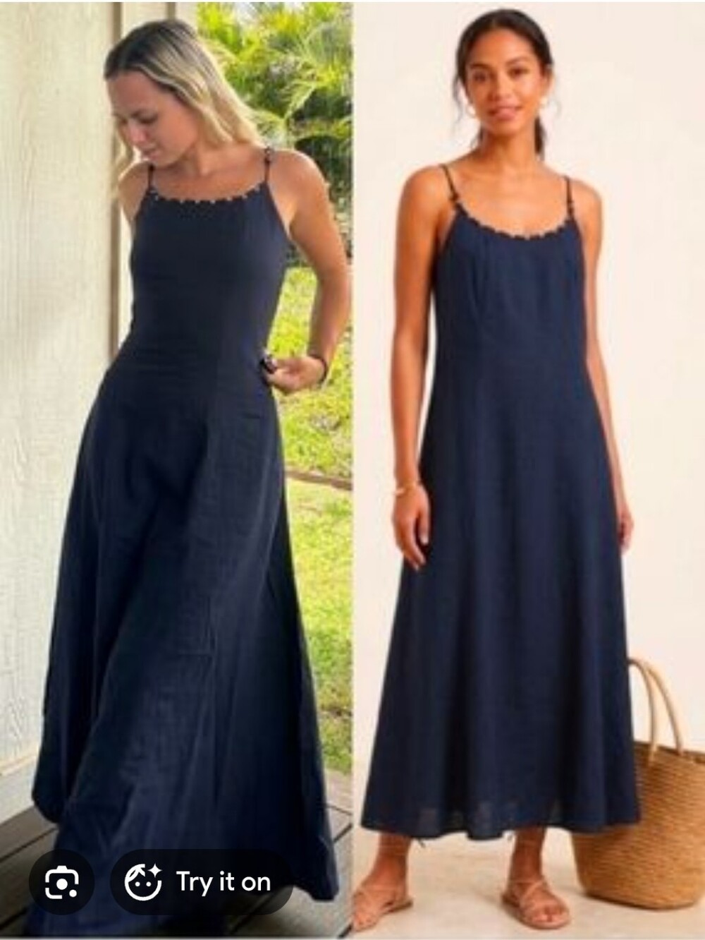 Calypso St. Barth Navy Linen Blend Beaded Midi Maxi Dress Size Medium - Picture 2 of 5